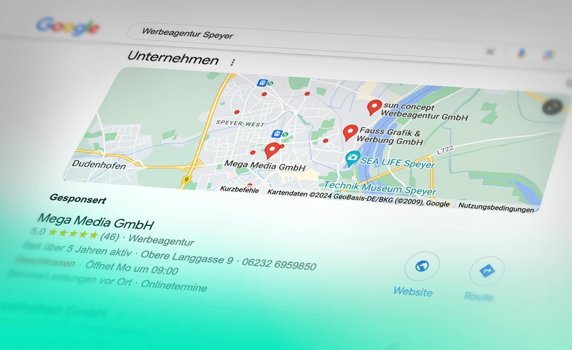 Google Ads Ergebnisliste Platzierungen oberhalb der Google Map von Google Ads